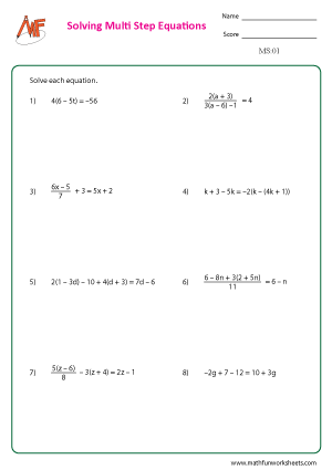 Multi Step Equation Worksheets