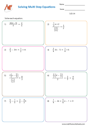 Multi Step Equation Worksheets
