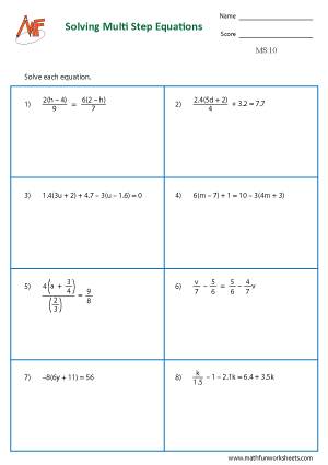 Multi Step Equation Worksheets
