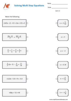 Multi Step Equation Worksheets