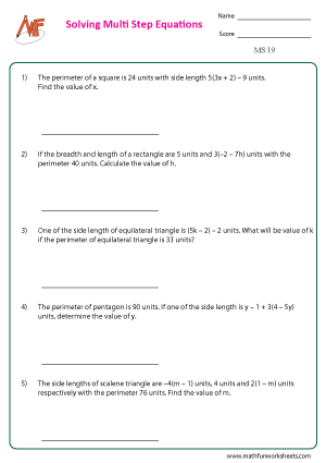 Multi Step Equation Worksheets