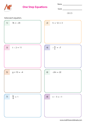 One Step Equation Worksheets
