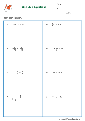 One Step Equation Worksheets