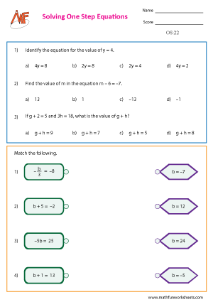 One Step Equation Worksheets