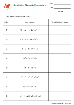 Simplifying Algebraic Expressions