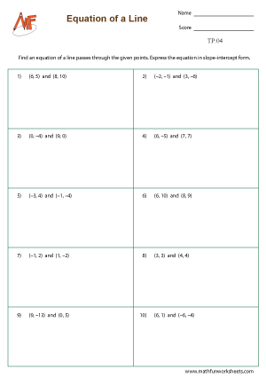 Two Point Form Worksheets