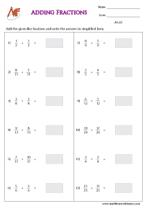 Fraction Addition Worksheets