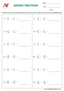 Fraction Addition Worksheets