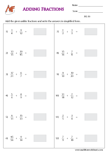 Fraction Addition Worksheets