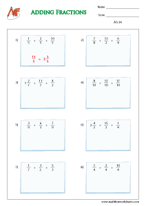Fraction Addition Worksheets