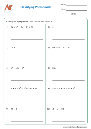 Classifying Polynomials Worksheets