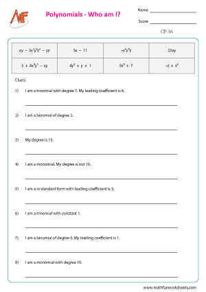 Classifying Polynomials Worksheets