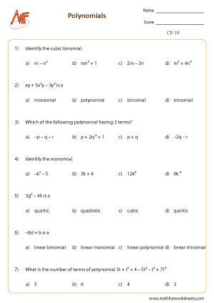 Classifying Polynomials Worksheets