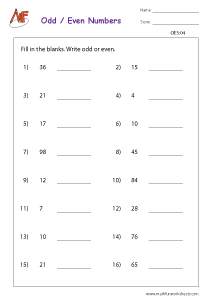 Odd and Even Number Worksheets