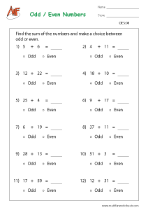 Odd and Even Number Worksheets