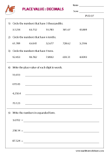 Place Value For Decimals