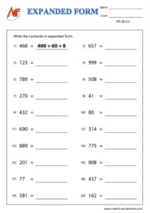 3-Digit Place Value Worksheets