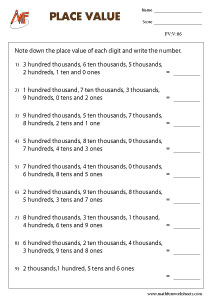6-Digit Place Value Worksheets