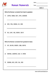 Roman Numerals Worksheets