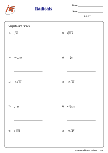 Radicals Worksheets
