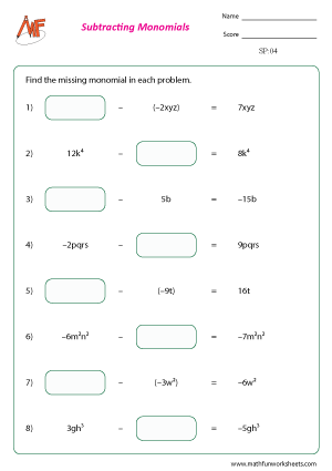 Subtracting Polynomials Worksheets