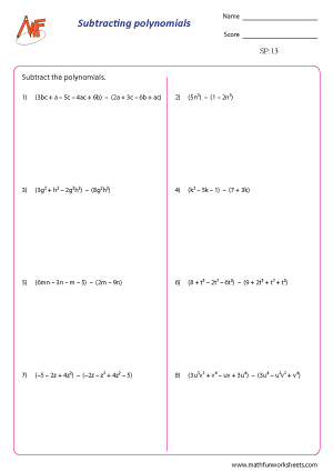 Subtracting Polynomials Worksheets