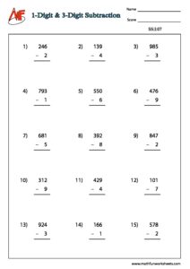 Number Subtraction – Vertical