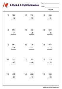 Number Subtraction – Vertical