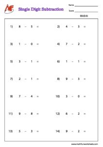 Number Subtraction – Horizontal