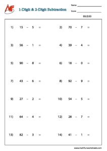 Number Subtraction – Horizontal