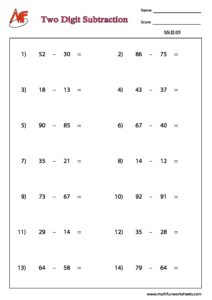 Number Subtraction – Horizontal