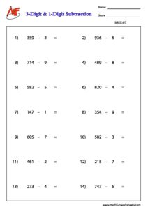 Number Subtraction – Horizontal