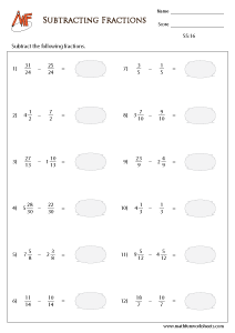 Fraction Subtraction Worksheets