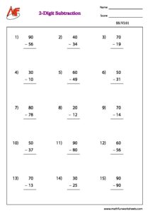 Subtraction – Problems Ending With Zero