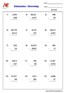 Subtraction – Problems Ending With Zero