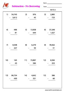 Subtraction – Problems Ending With Zero