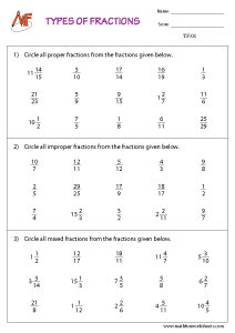 Types of Fractions Worksheets