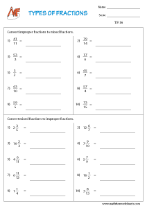 Types of Fractions Worksheets