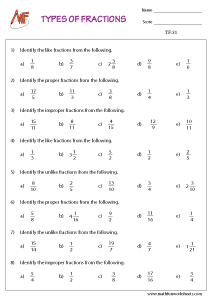 Types of Fractions Worksheets