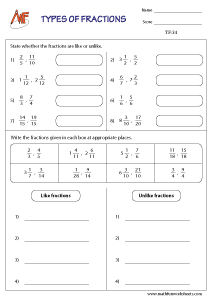 Types of Fractions Worksheets